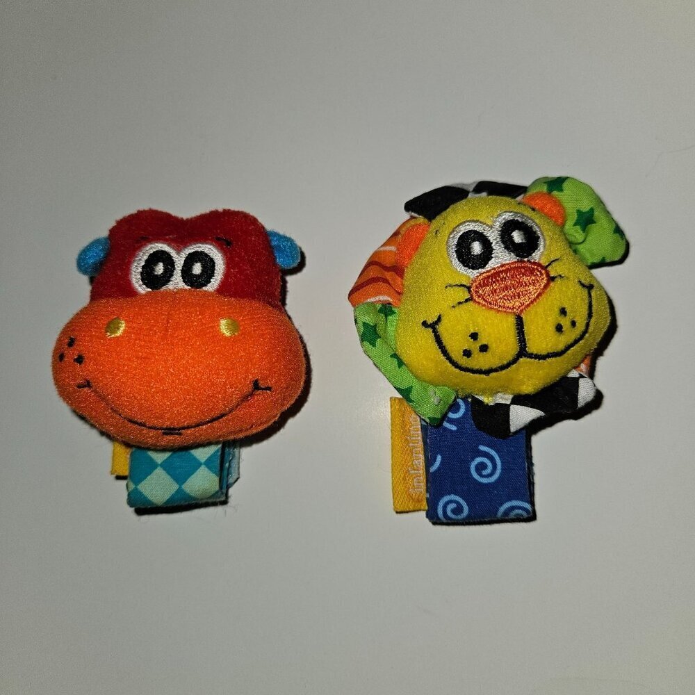 Infantino Wrist Rattles Lion Hippo Plush Baby Infant Toys Safari Animals